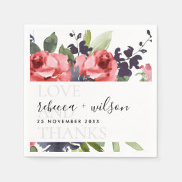 シックな赤いローズ牡丹フローラ愛と感謝してい結婚s スタンダードカクテルナプキン