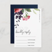 シックな赤いローズ牡丹フローラ水の色の結婚式RSVP エンクロージャーカード (正面/裏面)