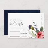 シックな赤いローズ牡丹フローラ水の色の結婚式RSVP エンクロージャーカード (正面/裏面)