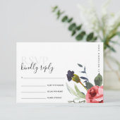 シックな赤いローズ牡丹フローラ水の色の結婚式RSVP エンクロージャーカード (スタンド正面)