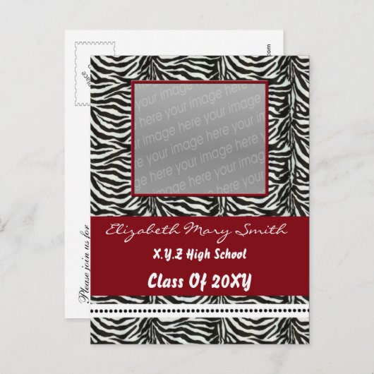 シックな赤い写真の卒業招待状 インビテーションポストカード (正面/裏面)