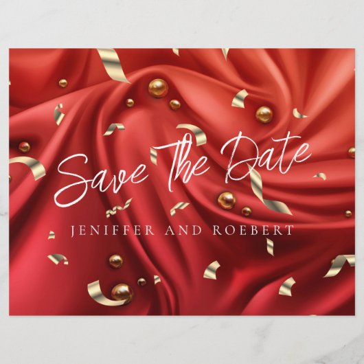 シックな赤い写真コラージュは日付カードを保存 チラシ (裏面)