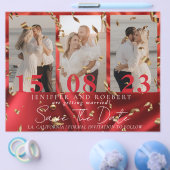 シックな赤い写真コラージュは日付カードを保存 チラシ (シングル)