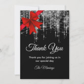 シックな赤い弓ブラックシルバーフェイクグリッター感謝していユー カード (正面)