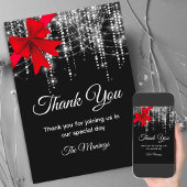 シックな赤い弓ブラックシルバーフェイクグリッター感謝していユー カード