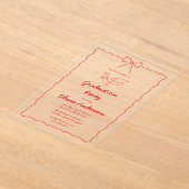 シックな赤い手描き弓スクイグル卒業パーティー アクリル招待状 (レイダウン)