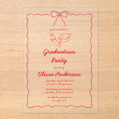 シックな赤い手描き弓スクイグル卒業パーティー アクリル招待状 (正面)