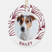 シックな赤い植物犬の写真と名前クリスマス セラミックオーナメント (左)