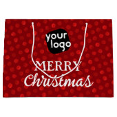 シックな赤い水玉模様モダンクリスマスロゴを追加 ラージペーパーバッグ (正面)