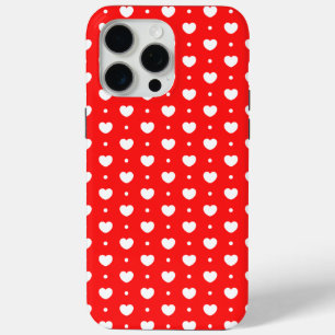 シックな赤い白のハート女の子iPhone 15ケース iPhone 15 Pro Maxケース