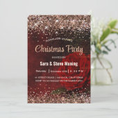 シックな赤い花のフェイク金ゴールドグリッタークリスマス 招待状 (スタンド正面)
