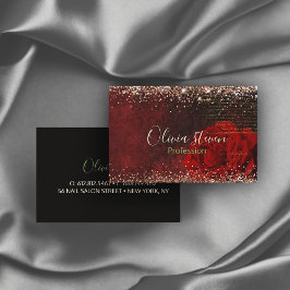 シックな赤い花のフェイク金ゴールドグリッターモノグラム 名刺