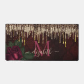 シックな赤い花の金ゴールドドリッピンググリッターモノグラム デスクマット (正面)