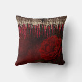 シックな赤い花の金ゴールドドリップグリッターモノグラム クッション (裏面)