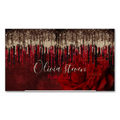 シックな赤い花の金ゴールドドリップグリッターモノグラム マグネット名刺 (正面)