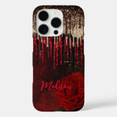 シックな赤い花の金ゴールドドリップグリッターモノグラム Case-Mate iPhoneケース (裏面)