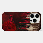 シックな赤い花の金ゴールドドリップグリッターモノグラム Case-Mate iPhoneケース (裏面 (横))
