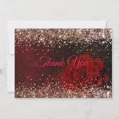 シックな赤い花フェイク金ゴールドグリッター サンキューカード (正面)
