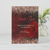 シックな赤い花フェイク金ゴールド感謝していグリッター カード (スタンド正面)