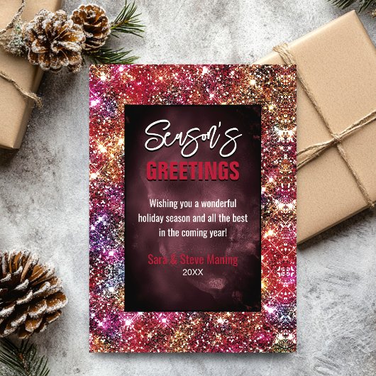 シックな赤い虹色のグリッタークリスマス新年