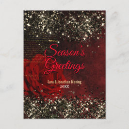 シックな赤い金ゴールドグリッターグリッタークリスマス新年 ポストカード