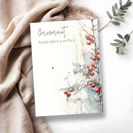 シックな赤い雪の冬の果実イヤリングスタッドホルダー 名刺