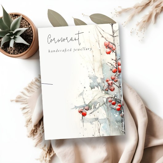 シックな赤い雪の冬の果実ネックレスホルダー 名刺