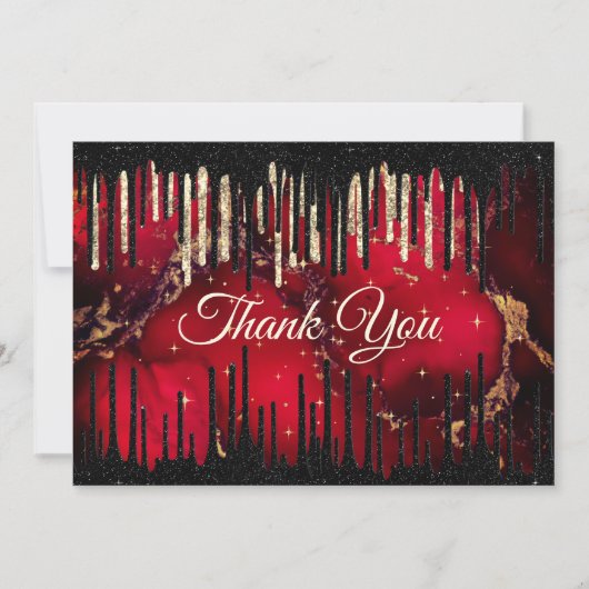 シックな赤い黒のドリッピンググリッターモノグラム サンキューカード (正面)