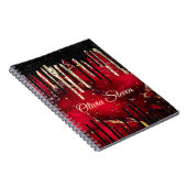 シックな赤い黒のドリッピンググリッターモノグラム ノートブック (右側)