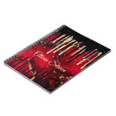 シックな赤い黒のドリッピンググリッターモノグラム ノートブック (左側)