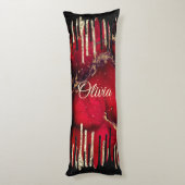 シックな赤い黒のドリッピンググリッターモノグラム ボディピロー (裏面 (縦))