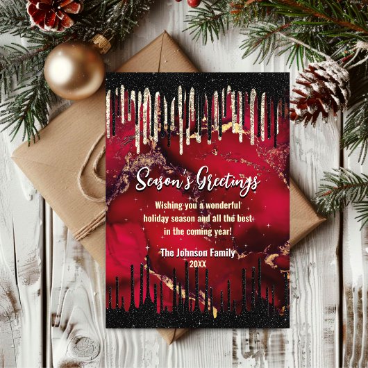 シックな赤い黒のドリップスグリッタークリスマス新年