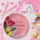 シックな赤く及び黄色バラの第95誕生日 ペーパープレート (パーティー)
