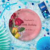 シックな赤く及び黄色バラの100th誕生日 ペーパープレート (パーティー)