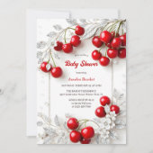 シックな赤さくらんぼをテーマにした女の子ベビーシャワー 招待状 (正面)