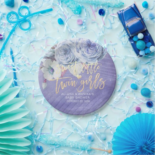 シックな赤ちゃんシャワー甘い小さな双子の女の子 ペーパープレート