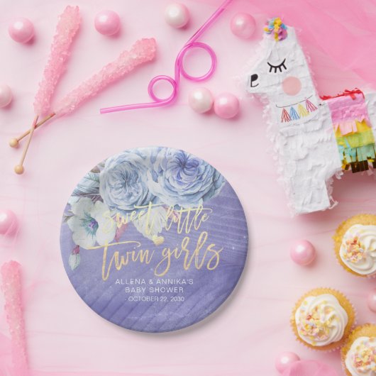シックな赤ちゃんシャワー甘い小さな双子の女の子 ペーパープレート (パーティー)