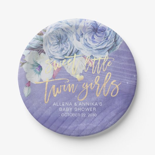 シックな赤ちゃんシャワー甘い小さな双子の女の子 ペーパープレート (正面)