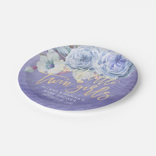 シックな赤ちゃんシャワー甘い小さな双子の女の子 ペーパープレート (アングル)