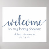シックな赤ちゃんシャワー |埃っぽい石板ブルーウェルカムサイン ポスター (正面)