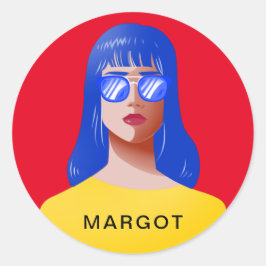 シックな赤と上品な女性 ラウンドシール