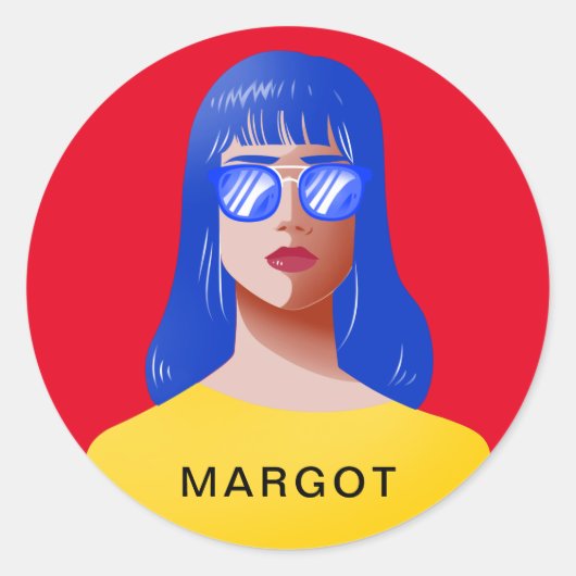 シックな赤と上品な女性 ラウンドシール (正面)