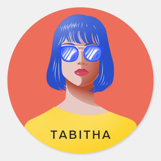 シックな赤と上品な女性 ラウンドシール (正面)