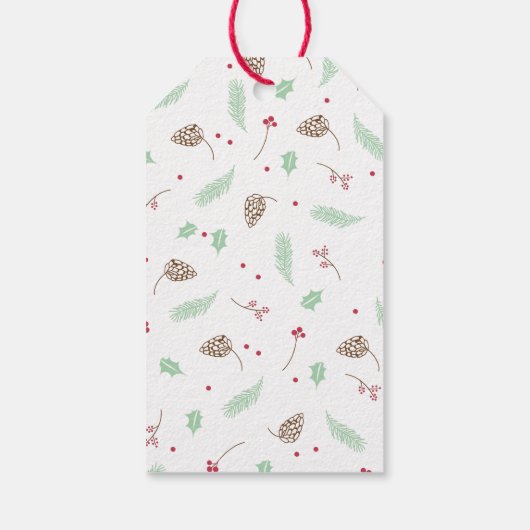 シックな赤と緑のホリーアンドパインリースクリスマス ギフトタグ (裏面)