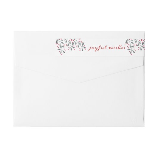 シックな赤と緑のホリー喜びの願いクリスマス ラップアラウンドラベル (裏面)