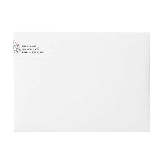 シックな赤と緑のホリー喜びの願いクリスマス ラップアラウンドラベル (正面)