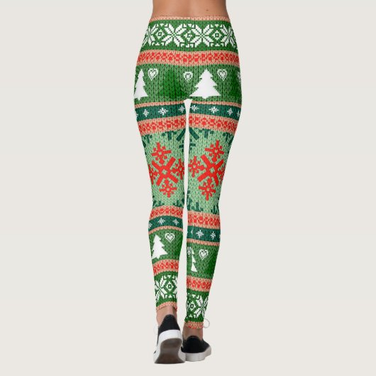 シックな赤と緑の格子状スノーフレークレギンス レギンス (裏面)