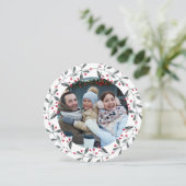 シックな赤と緑の水の色ホリークリスマスリース 招待状 (スタンド正面)