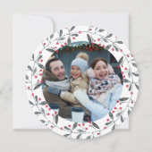 シックな赤と緑の水の色ホリークリスマスリース 招待状 (正面)