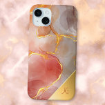 シックな赤と金ゴールドアゲートモノグラム iPhone 15 MINIケース<br><div class="desc">赤エレガントと灰色の瑪瑙のテクスチャと金ゴールド静脈の色合いを特徴とするシックなデザイン。また、モノグラムのコーナー金ゴールドグラデーション要素を備えている。</div>